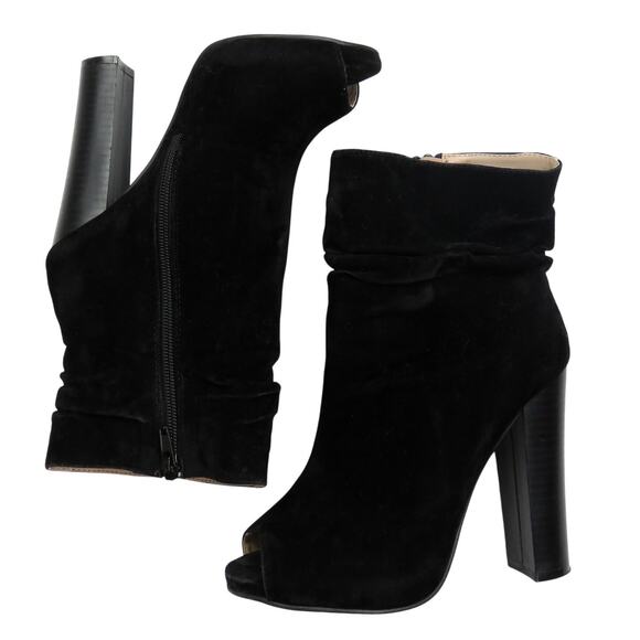 Chase & Chloe Ivy Ruched High Heel Ankle Booties Black Velvet Peep Toe Size 6 - Picture 4 of 9